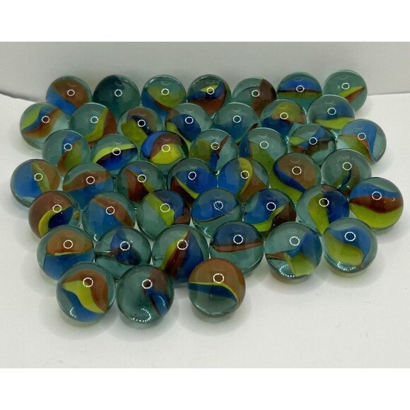 Other - VINTAGE Cats Eye Marbles 3 Vein 3 Color Lot of 44 O.8mm Blue Yellow Red 90s-00s